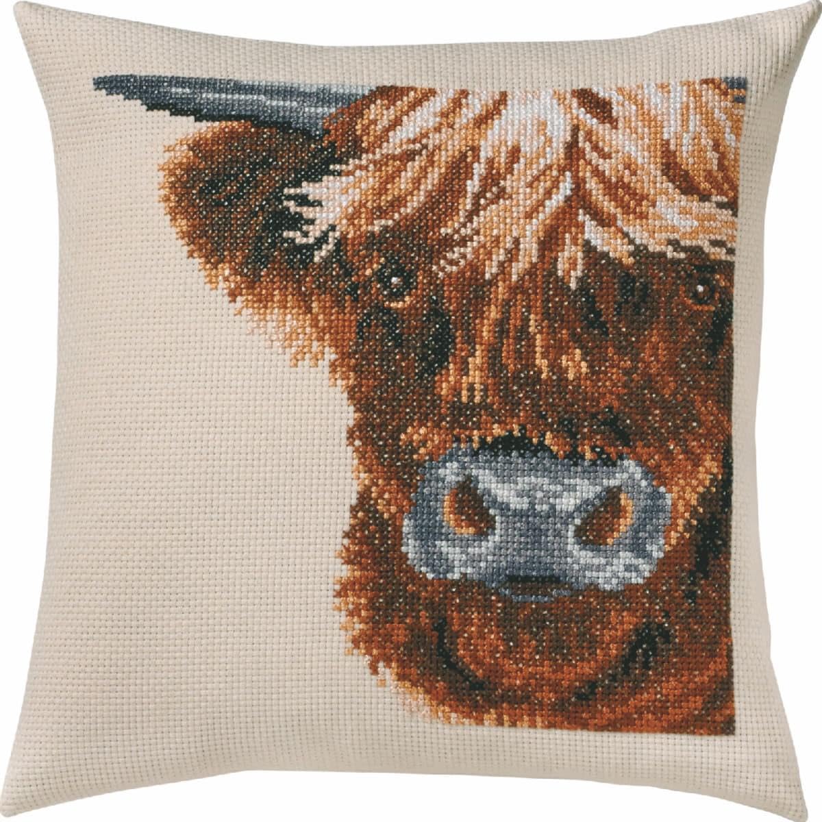 Permin "Highland Cow Cross Stitch Kit, Multi-Colour, 40 x 40 cm