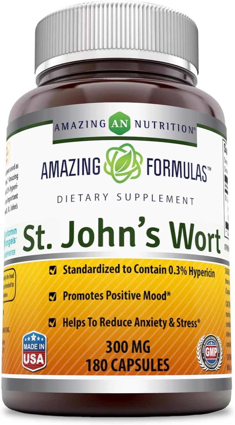 Amazing Nutrition St. Johns Wort - 300mg of 100% Pure St. John’s Wort (Hypericum Perforatum) Extract in Every Capsules * Standardized to Contain 0.3% Hypericin - 180 Capsules Per Bottle: Health & Personal Care