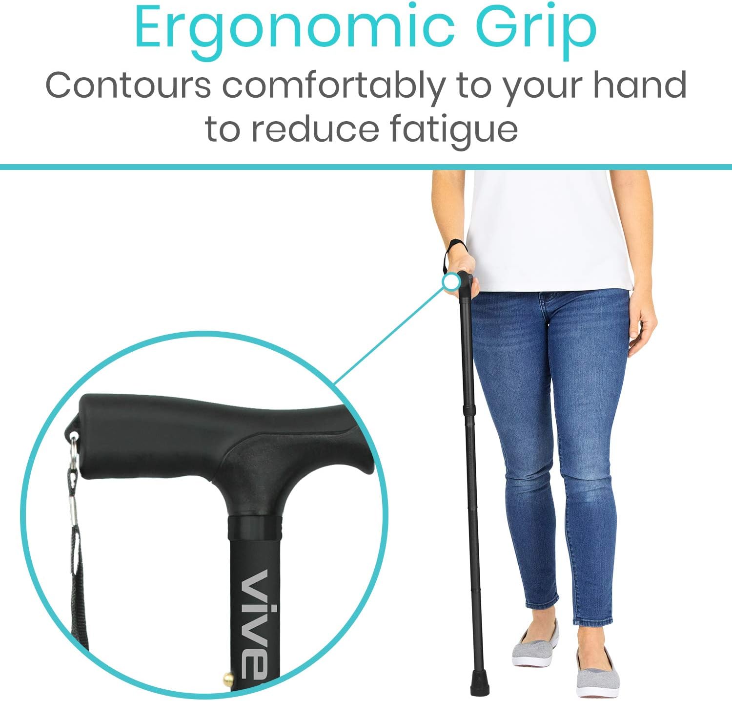Vive Folding Cane - Foldable Walking Cane for Men, Women - Fold-up, Collapsible, Lightweight, Adjustable, Portable Hand Walking Stick - Balancing Mobility Aid - Sleek, Comfortable T Handles (Black): Health & Personal Care