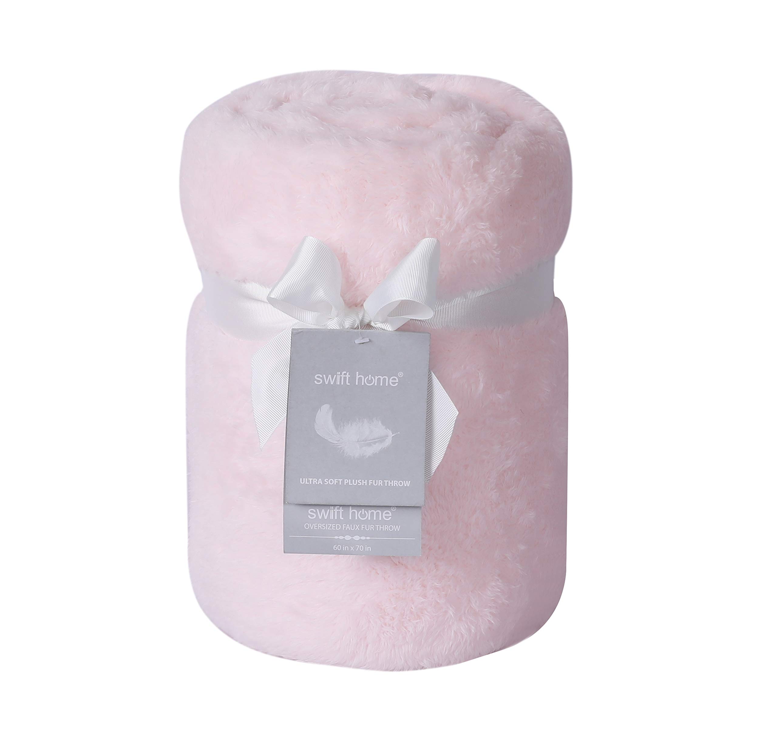 Swift HomeExtra-Fluffy & Plush Solid Color Oversized Faux Fur Throw Blanket, Soft Luxurious, Cozy & Lightweight for Home & Travel, All Seasons – Blush (60”x70”)OEKO-TEX STANDARD 100