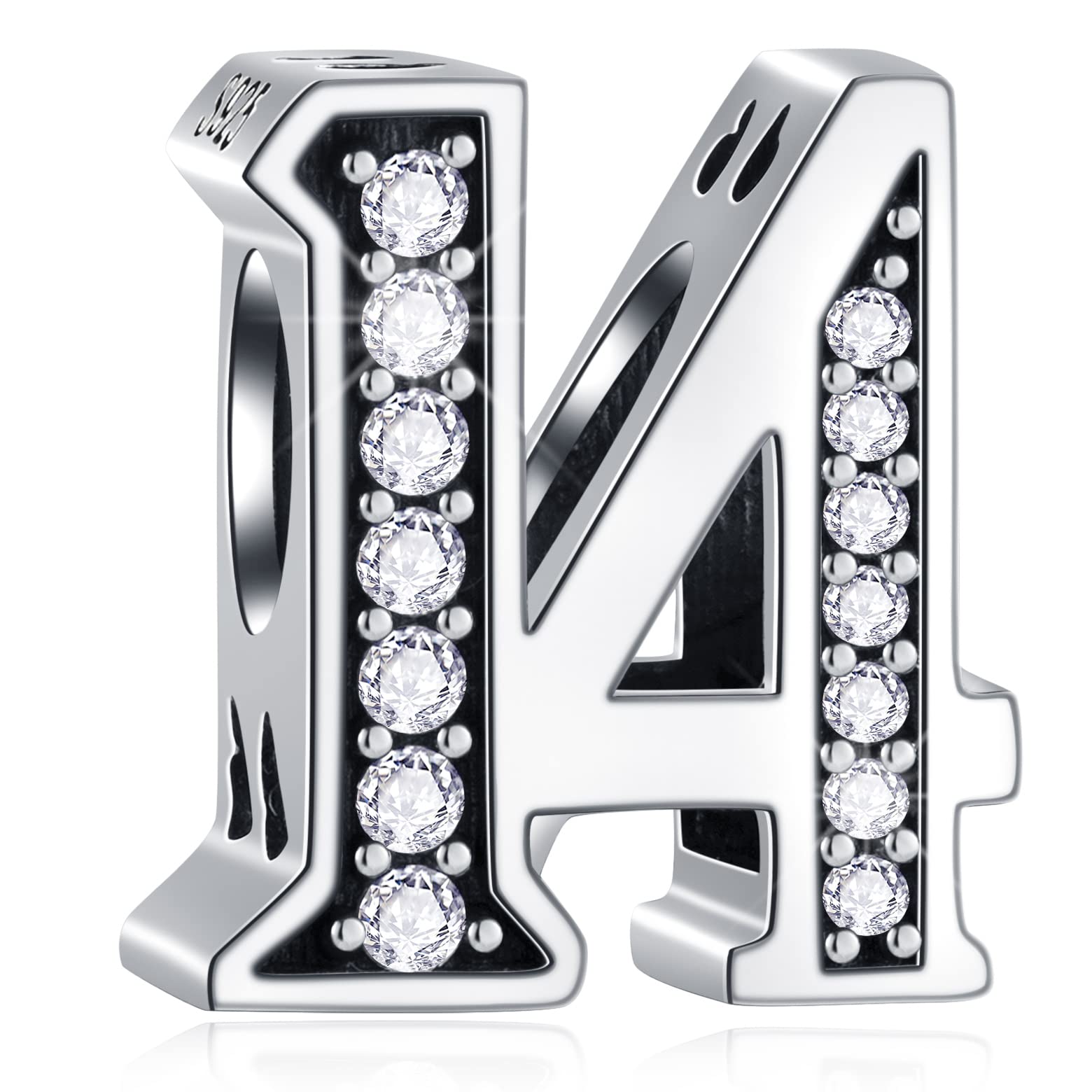 14 Birthday Charms fits Pandora Moment Bracelet, 925 Sterling Silver 14th Anniversary Beads with CZ Birthstones, Number 14 Years of Love Gifts for Teen/Girl/Boy