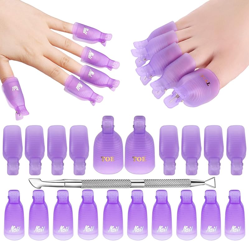 Makartt Nail Polish Remover Kit 20pcs Nail Clips Pusher Gel Polish Soak Off