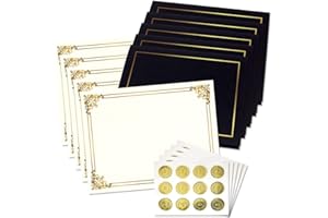 FINE STATIONERY Ornate Empire Award Certificate Collection - Includes 25 Certificate Papers (White/Gold), 25 Heavy Linen Folders (Black/Gold), 25 Gold Foil Seals, Laser & Inkjet Printer Compatible