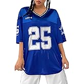 Verdusa Jersey Shirts for Women Y2K Graphic Tees Oversized Streetwear T Shirt V Neck Football Jersey