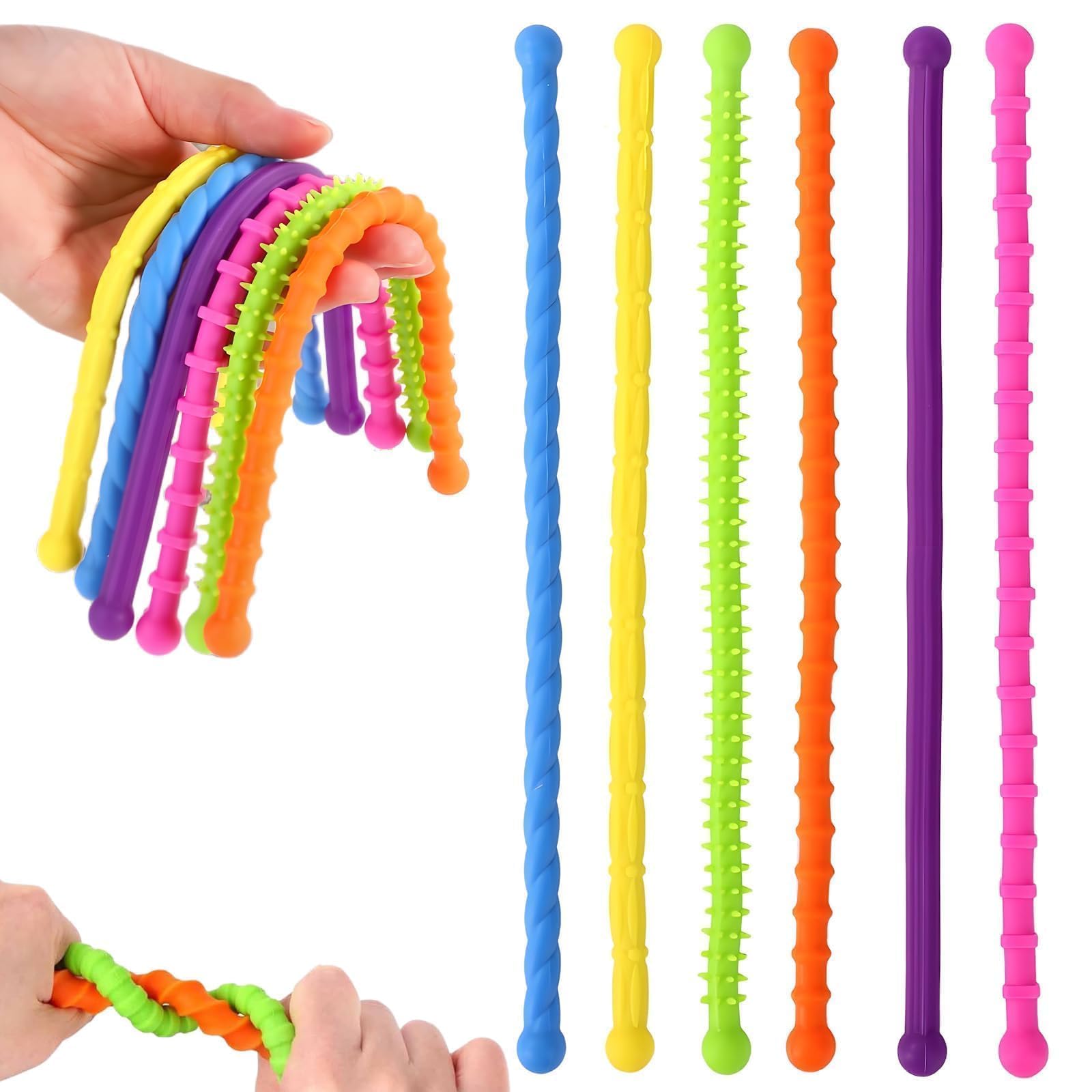 6 Pcs Stretchy Fidget, Sensory Sticks, Quiet Fidget in School for Office Stress Relief and Decompression Elastic Sensory Stress Relieving （Used by individuals aged 15 and above)