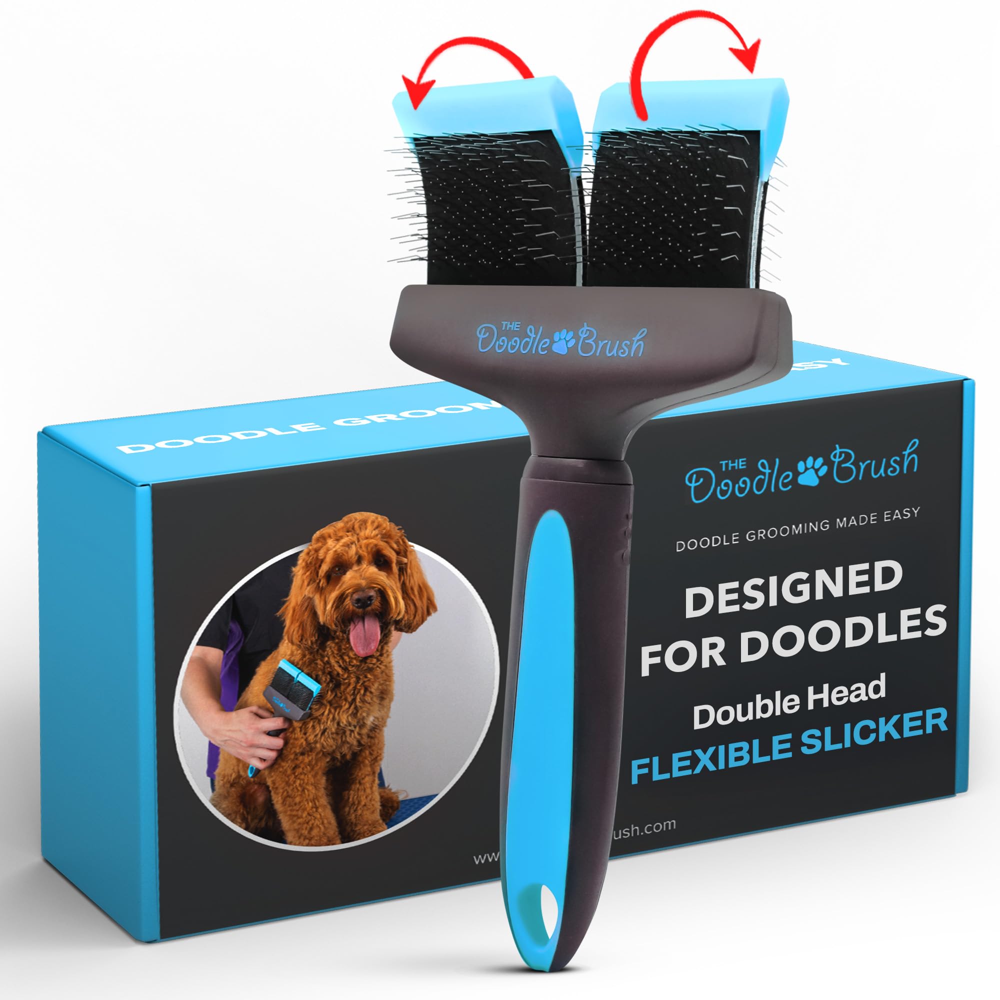 The Doodle Brush, Slicker Brush for Dogs, Dual Head Dog Grooming Brushes, Flexible Head Slicker for Dogs, Poodle, Labradoodle, Cockapoo, Tangle-Free Grooming, Healthy & Shiny Coat Pet Brushes