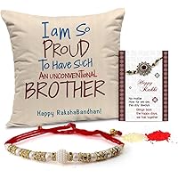 TIED RIBBONS Handmade Rakhi Gifts for Bhaiya on Rakshabandhan Rakhi Thread for Brother Printed Cushion with Filler and Roli Chawal Rakhi