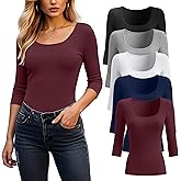Riyiper 5 Pack Women's 3/4 Sleeve Shirts, Scoop Neck Tops Stretchy Slim Fit Basic T-Shirts Casual Athletic Tees