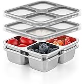 BEFOY 2 Pack Stainless Steel Snack Containers with Lids 4 Compartment Food Storage Containers for Adults & Kids Meal Prep Containers Reusable