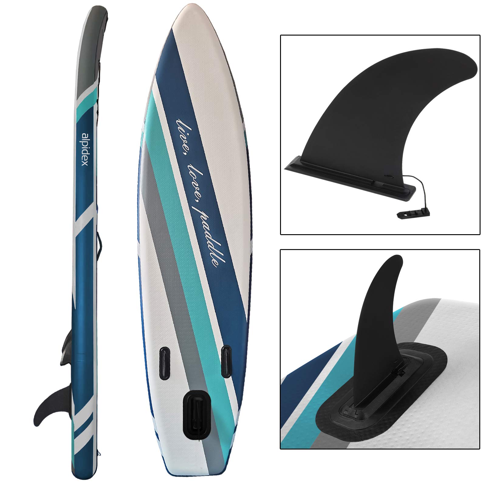 ALPIDEX Stand Up Paddle Set SUP 320 x 76 x 15 cm max. belastbar bis 200 kg Aufblasbar Stabil Leicht Komplett Set Tragetasche Paddel Finnen Luftpumpe Leash Repair Kit, Farbe:Cloud 3