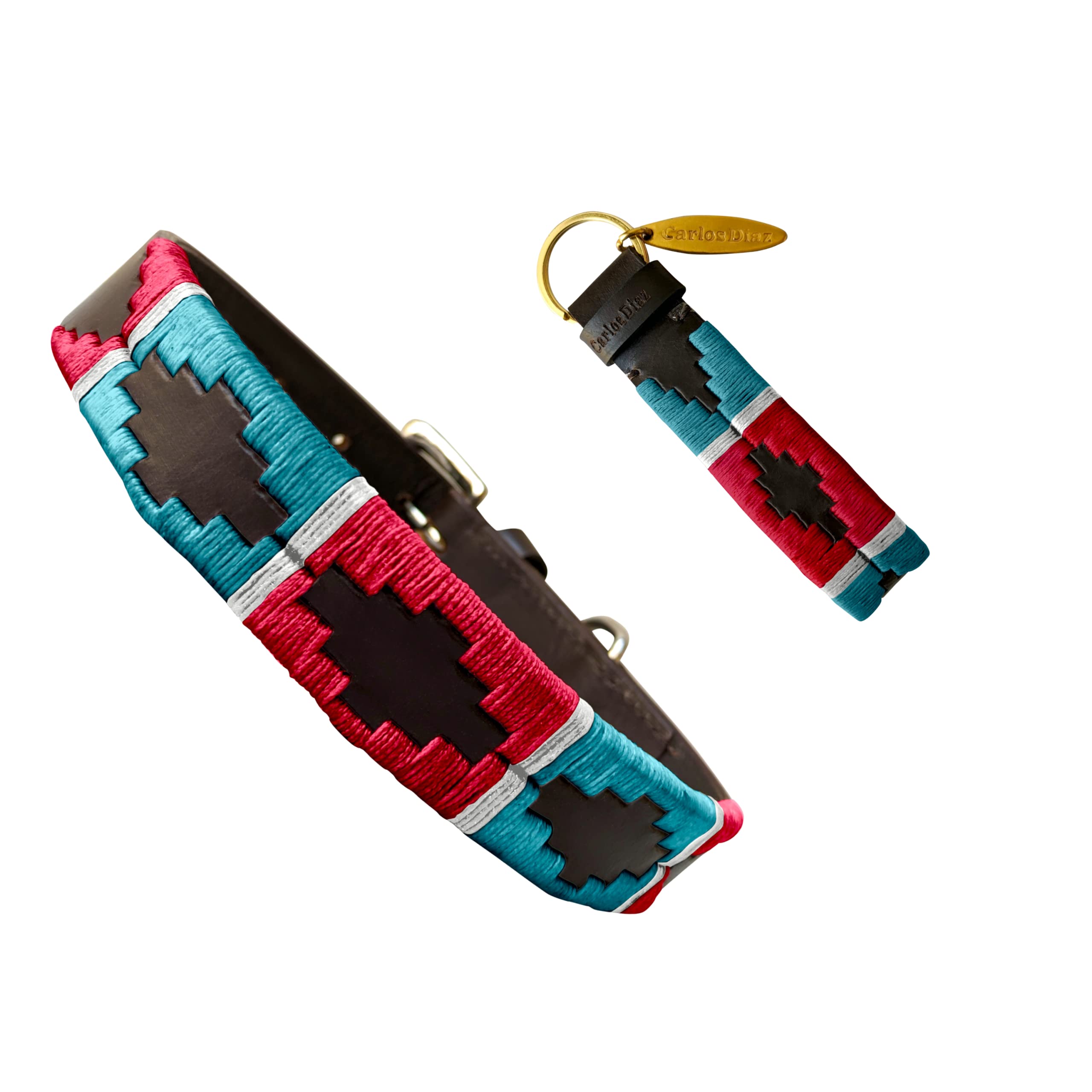 Carlos Diaz Genuine Leather Waxed Embroidered Polo Dog Collar XL