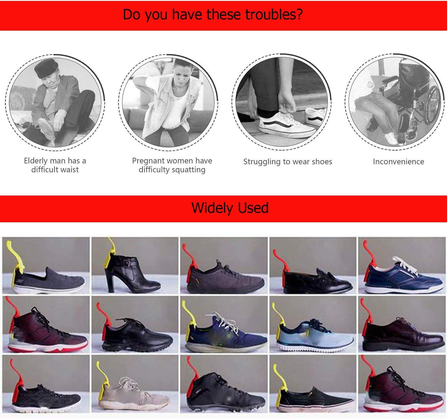 4Pcs Lazy Shoes Helper for Easy to Wear Shoes, Portable Shoe Lifting Helper for Men Women and Kids, Sock Slider Handled Shoe Horn for Elderly Seniors Disabled - Perfect for Everyday Use (Red): Health & Personal Care