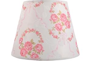 Angoily Pink Linen Fabric Lampshade 22cm Floral Pendant Light Cover for Bedroom Table and Floor Lamps