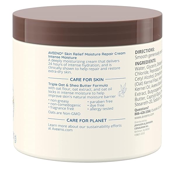 AVEENO SKIN RELIEF INTENSE MOISTURE REPAIR BODY CREAM WITH TRIPLE OAT & SHEA BUTTER FORMULA, HELPS HEAL, REPAIR & RESTORE VERY DRY SKIN WITH LONG-LASTING MOISTURE, FRAGRANCE-FREE, 11 OZ