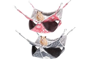 XINRUI 2 Pack Ferret Rat Hammock, Guinea Pig Cage Accessories, 13.7x13.7 Inches, Pet Cage Hanging Bunkbed Hammock for Small Animals, Guinea Pig, Ferret, Kitten, Squirrel, Chinchilla, Rat (Red, Blue)