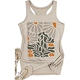 Womens Boho Floral Tank Tops Vintage Mandala Racerback Tank Summer Short Sleeve Tank Cute Tank Tops