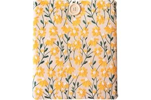 BIRDIEQPLUSTWO Embroidered Fabric Sleeve for iPad 9.7/10.2/10.5/10.9, Nook Glowlight Plus, Mass Market Paperback Books – Padded Protective Cover, Handcrafted Character - Yellow & Beige Daisy