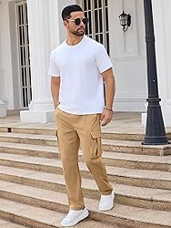 PLEPAN Men's Casual Cargo Pants Drawstring Hiking