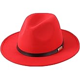 Lanzom Women Lady Retro Wide Brim Floppy Panama Hat Belt Buckle Wool Fedora Hat