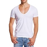 Zecmos V Neck T Shirts Men Deep V Neck Tee Muscle Slim Fit Low Cut Stretch Tshirt