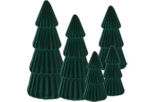 ATONOFUN Green Christmas Decorations- Set of 5 Velvet Christmas Trees - Tabletop Green Christmas Tree Xmas Centerpiece Decor for Table Mantel Home Decor