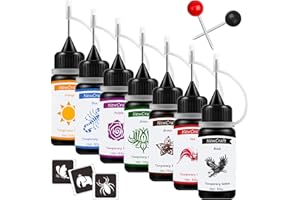 NEWCRAFT Temporary Tattoo Ink and Stencils for Adults Teens Kids, Temporary Tattoo Kit Skin Friendly - Black Red Brown Green Purple Blue Orange