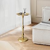 SUJUN Gold Small Round Metal Side Table, 24.2" Height Vintage Accent End Table for Living Room, Bedroom, or Patio – Sturdy Ir