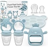 MISSLILI Baby Silicone Fruit Food Feeder Pacifier & Breastmilk Popsicle Freezer Molds,BPA Free Baby Food Storage Containers Frozen Ice Tray for Baby Feeding Safely, Infant Fruit Teething Toy (Blue)