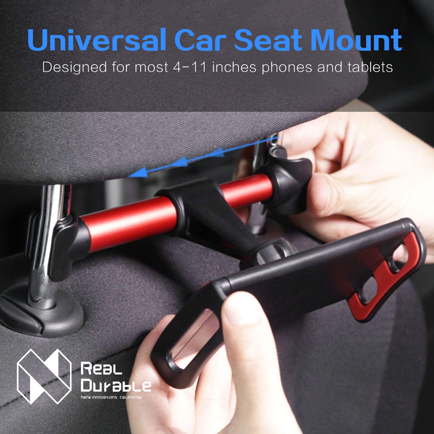 Nana Innovations Car Headrest Mount, Tablet Headrest Holder: Stand Cradle Compatible with Devices Such as iPad Pro Air Mini, Samsung Galaxy Tabs, Other 4.7-10.5\