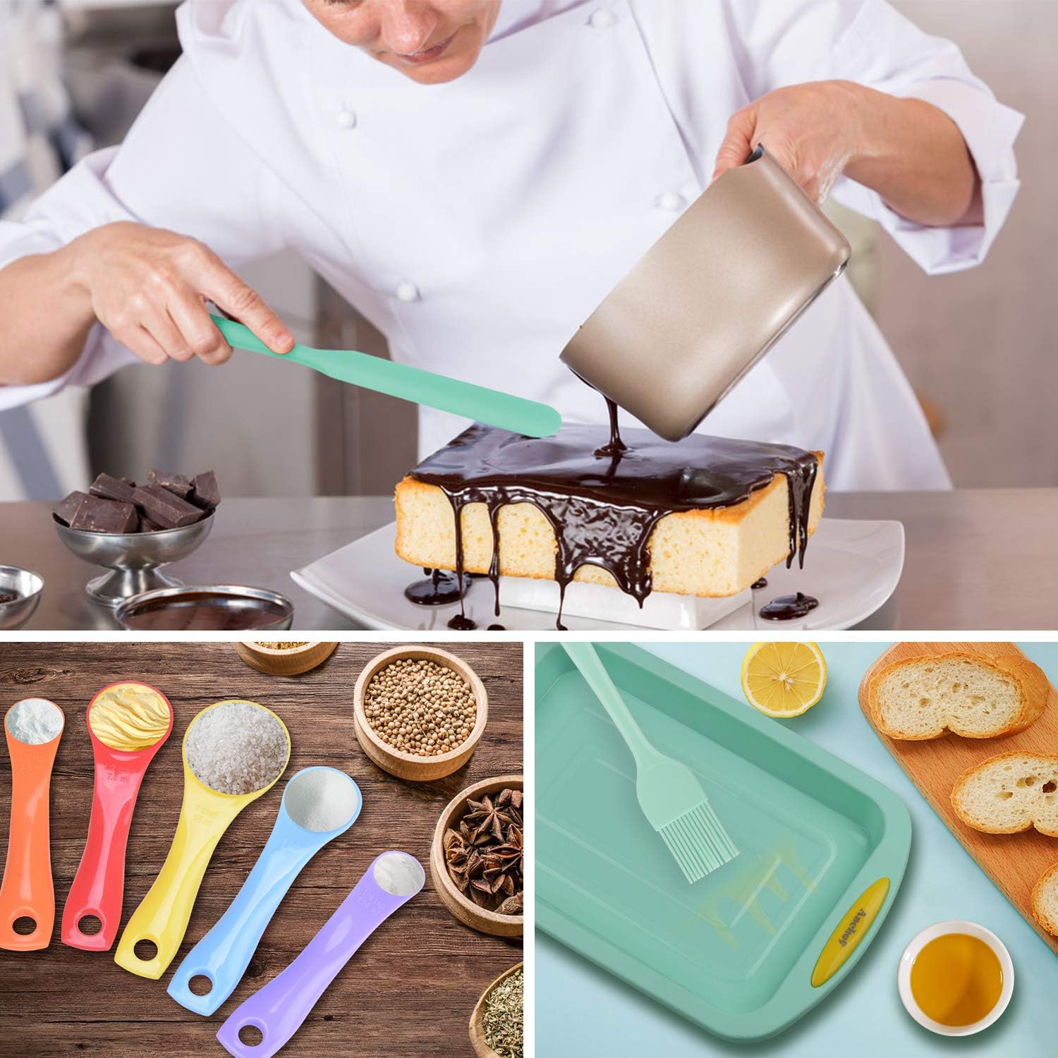 15in1 Silicone Nonstick Baking Pans Mold Tray Supplies Tools Bakeware Set, BPA Free Food Grade for Muffin Donuts Pizza Tiramisu Cake Pan Cookie Sheets Cookware Set with Yellow Hanlde Grip for Oven: Kitchen & Dining