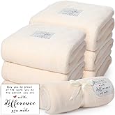 Moukeren 6 Pack Employee Appreciation Gifts Thank You Blankets Bulk, 50 x 60 Inch Fuzzy Cozy Blankets with Inspirational Quote, Soft Flannel Throws for Teachers Nurses(6 Pack,Ivory,Difference)