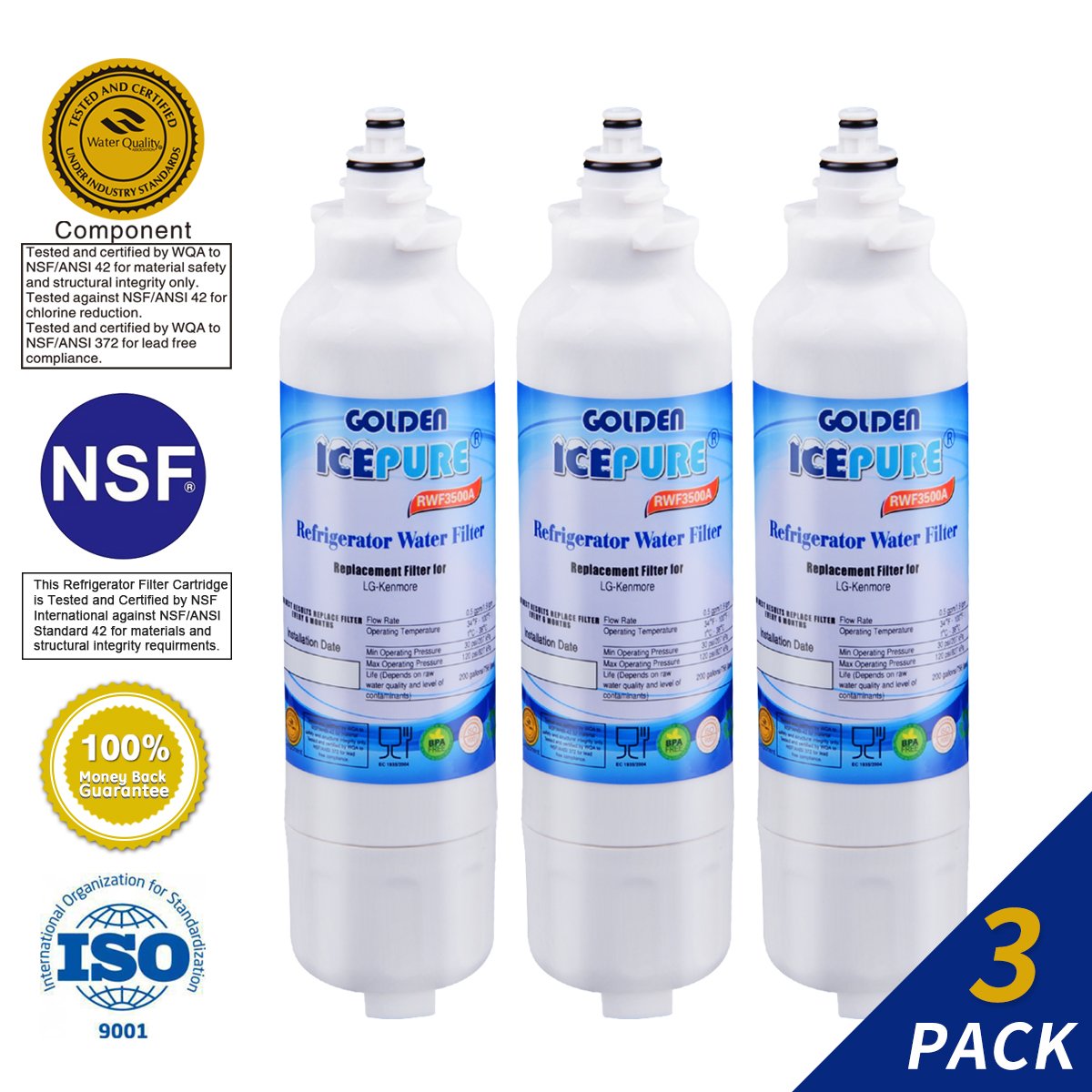 Golden Icepure RWF3500A Refrigerator Water Filter Replacement for LG