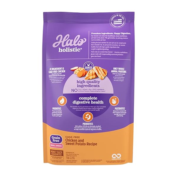 HALO HOLISTIC SMALL BREED DOG FOOD, CAGE FREE CHICKEN & SWEET POTATO RECIPE, GRAIN FREE DRY DOG FOOD, COMPLETE DIGESTIVE HEALTH, 3.5 LB BAG