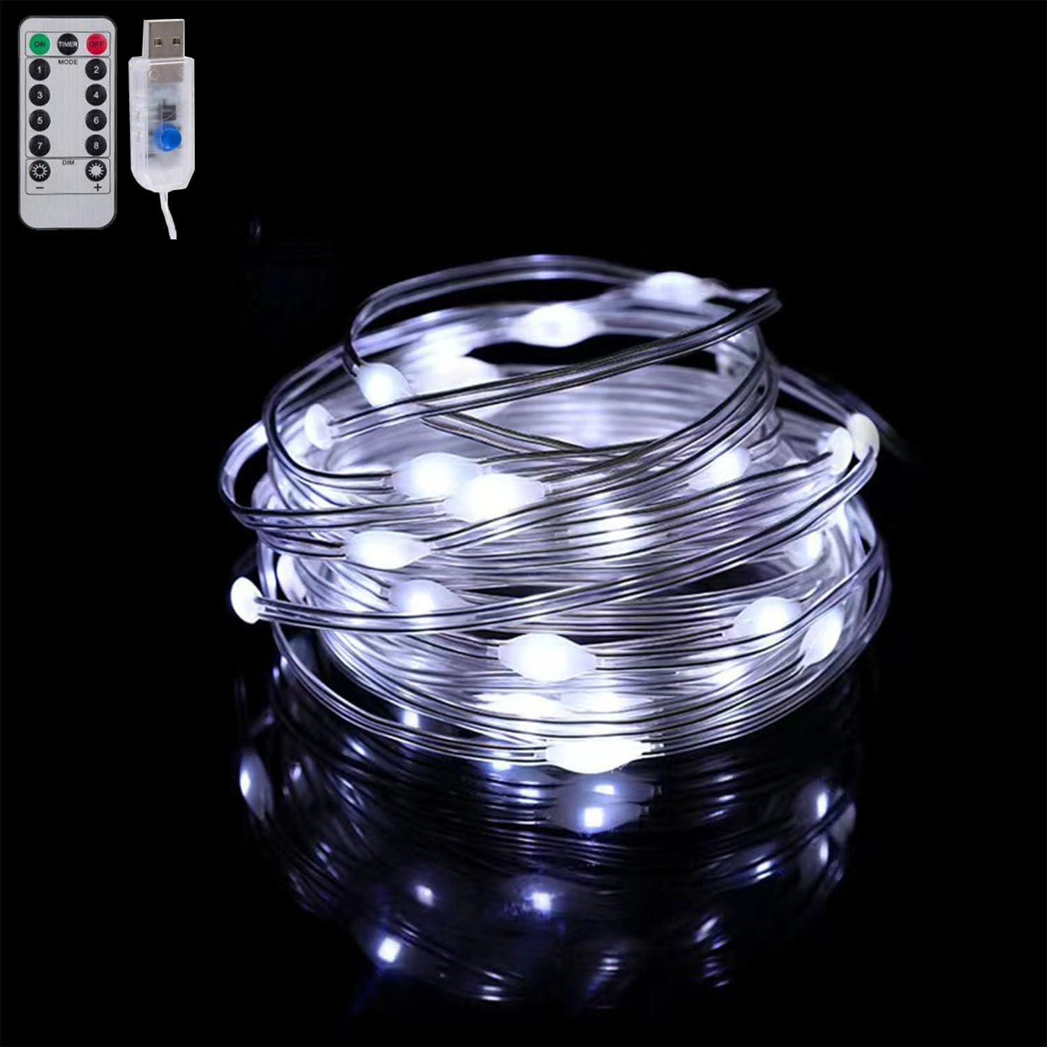 TuoTu USB Fairy Lights 16FT 50 LED USB Plug with Remote and Timer 8 Modes Outdoor Waterproof Twinkle String Light Lights DIY Party Wedding Christmas Decoration (White, 5M-50LED)
