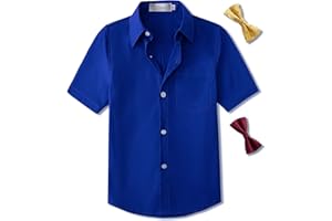 Aimehonpe Boys Short Sleeve Dress Shirts Solid Poplin Soft Stretch Fabrics with Two Bow Tie Set