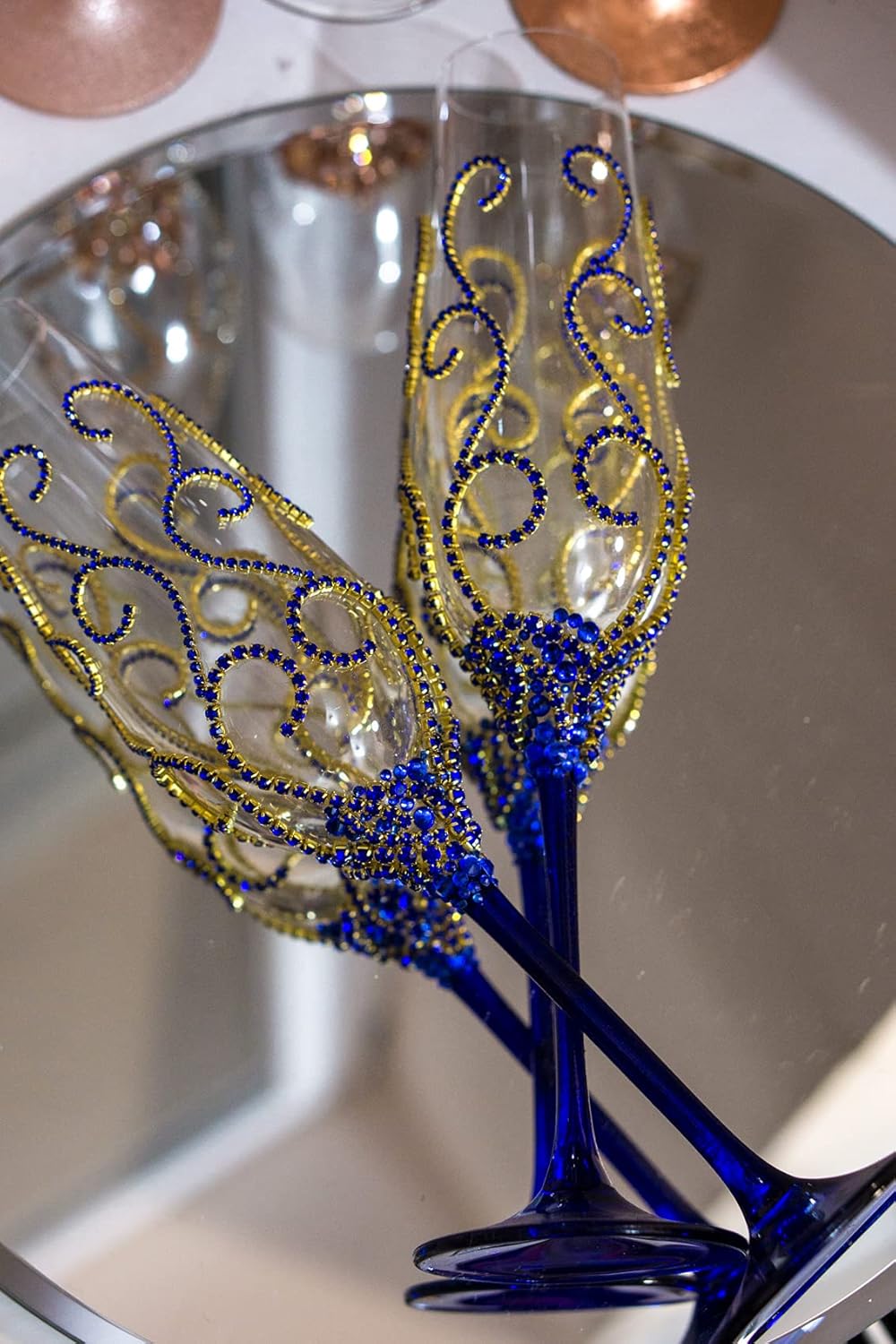 Navy Blue and Gold Wedding Decor Engraved Champagne