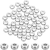 uxcell 50 Pcs Stainless Steel Spacer Beads, 3mm Flat Round Beads Metal Heishi Bead Long-Lasting Rondelle Disc Spacers for Bracelet Necklace Jewelry Making, Silver