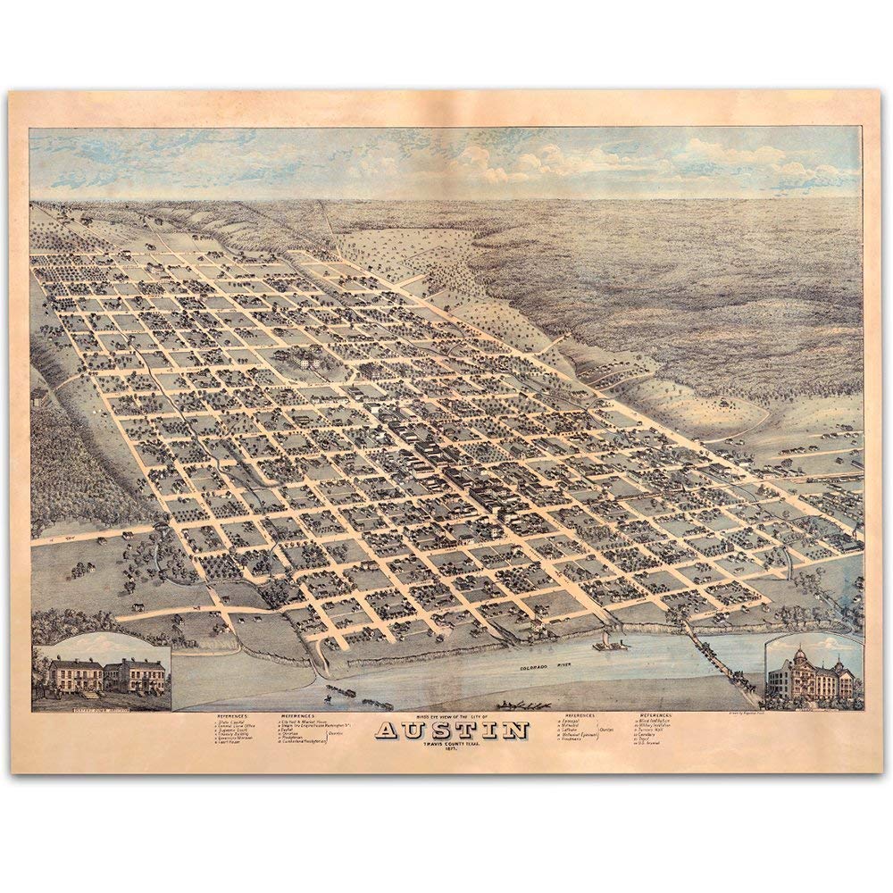 1873 Austin Texas Map Art Print - 11x14 Unframed Art Print - Great Vintage Home Decor and Gift Under $15
