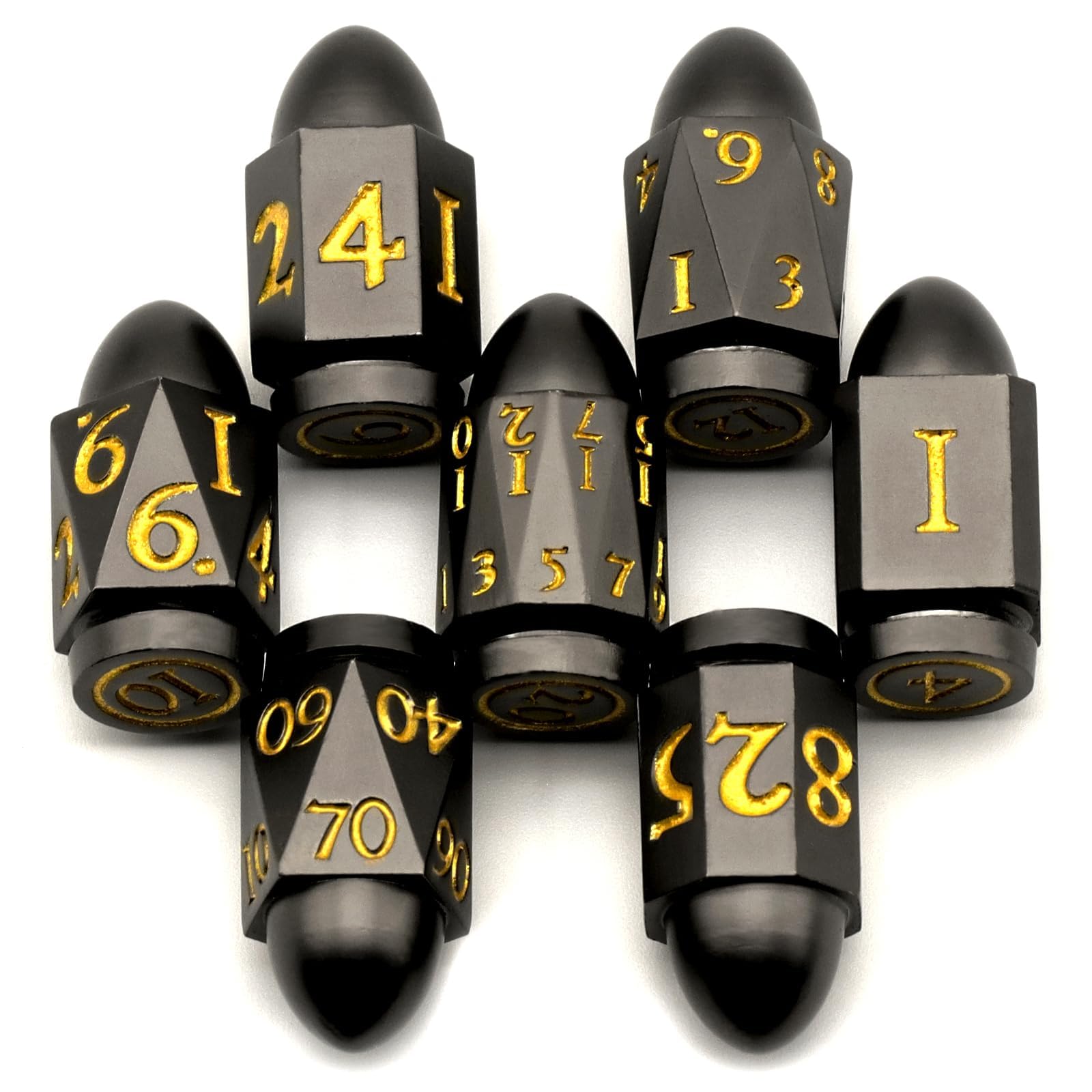 DND Dice Set for Dungeons and Dragons, ZHOORQI Bullet Metal Dice Set, 7Pcs/Set Polyhedral Dices for D&D Role Playing Games（7-Black Gold） — image 1