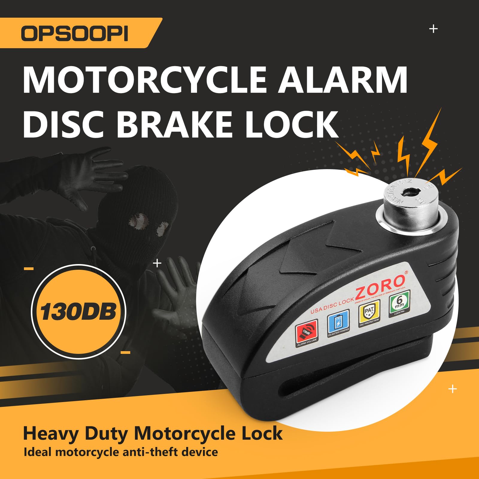 Motorcycle Lock, Disc Brake Lock with 130DB Alarm, Heavy Duty Motorcycle Locks Anti-Theft, Motorcycle Alarm Waterproof Wheel Lock for Moped Bike Scooter