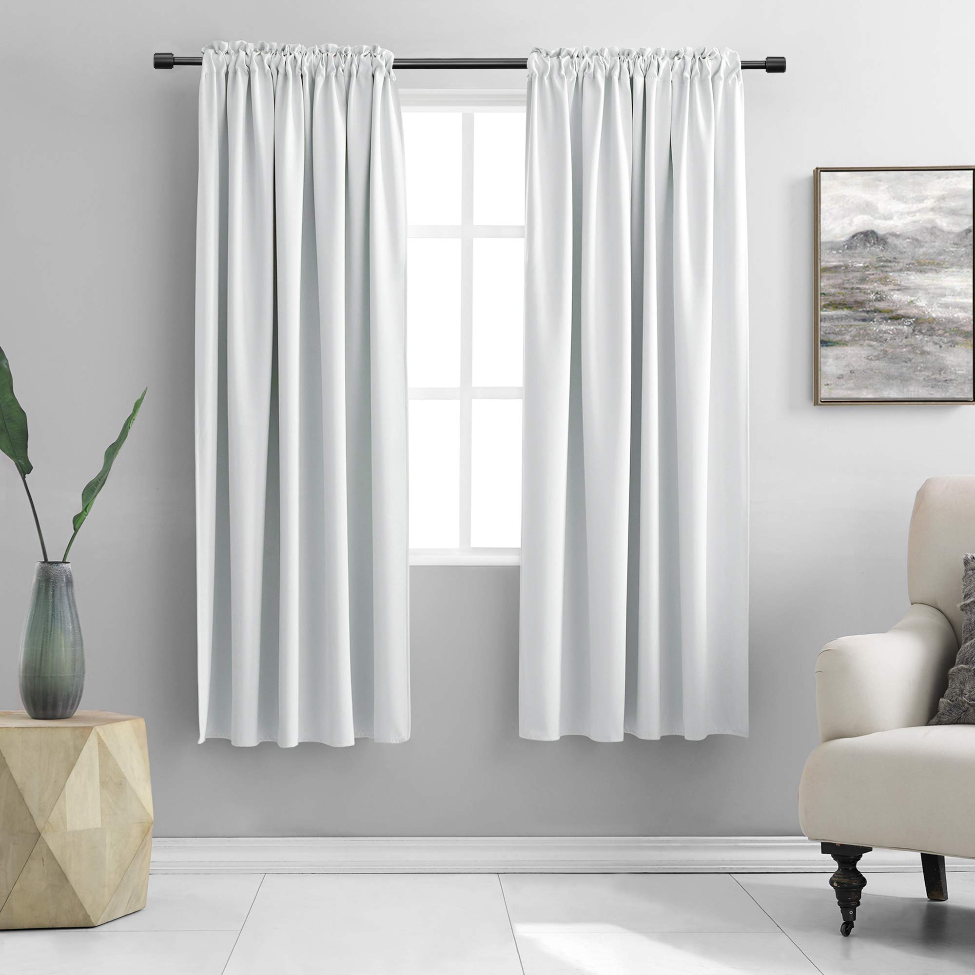 DONREN 72 Inch Room Darkening Curtain Panels - Thermal Insulated Rod Pocket Curtains for Living Room (Greyish White,2 Panels)