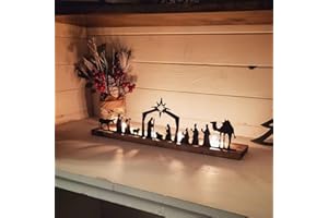 CENGNIAN Black Metal Nativity Set with Wood Base, Nativity Scene Nativity Sets for Christmas Indoor, Little People Nativity Set, Nativity for Christmas Party Nacimientos Navidenos Figuras (A)