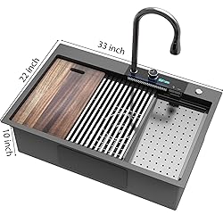33x22 inch Black Waterfall kitchen Sink Drop In