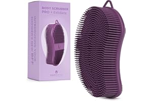 MainBasics Exfoliating Silicone Body Scrubber Pro 2-in-1 Shower Scrubber for Body, Silicone Loofah and Body Exfoliator (Purple, Body + Exfoliate)