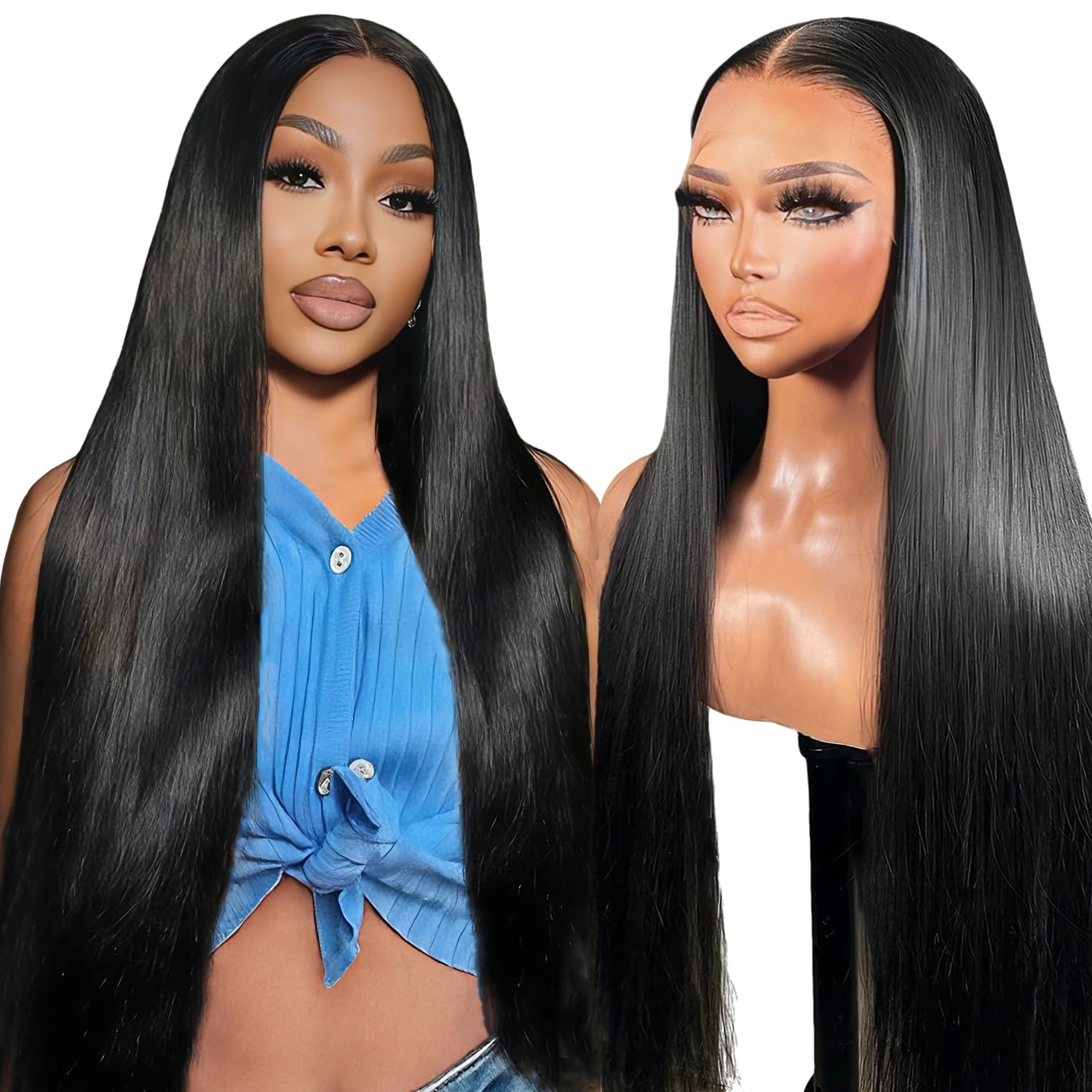 Straight Human Hair Wig 13X6 Lace Front Wigs Human Hair Pre Plucked With Baby Hair 180 Density Transparent HD Lace Frontal Wigs Human Hair Lace Front Wigs for Women Natural Black Color 32 Inch