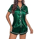 SISKIN Silk Pajamas for Women - Short Sleeve Sleepwear Soft Satin Button Down Loungewear 2 Piece Pjs Shorts Set S-XXL