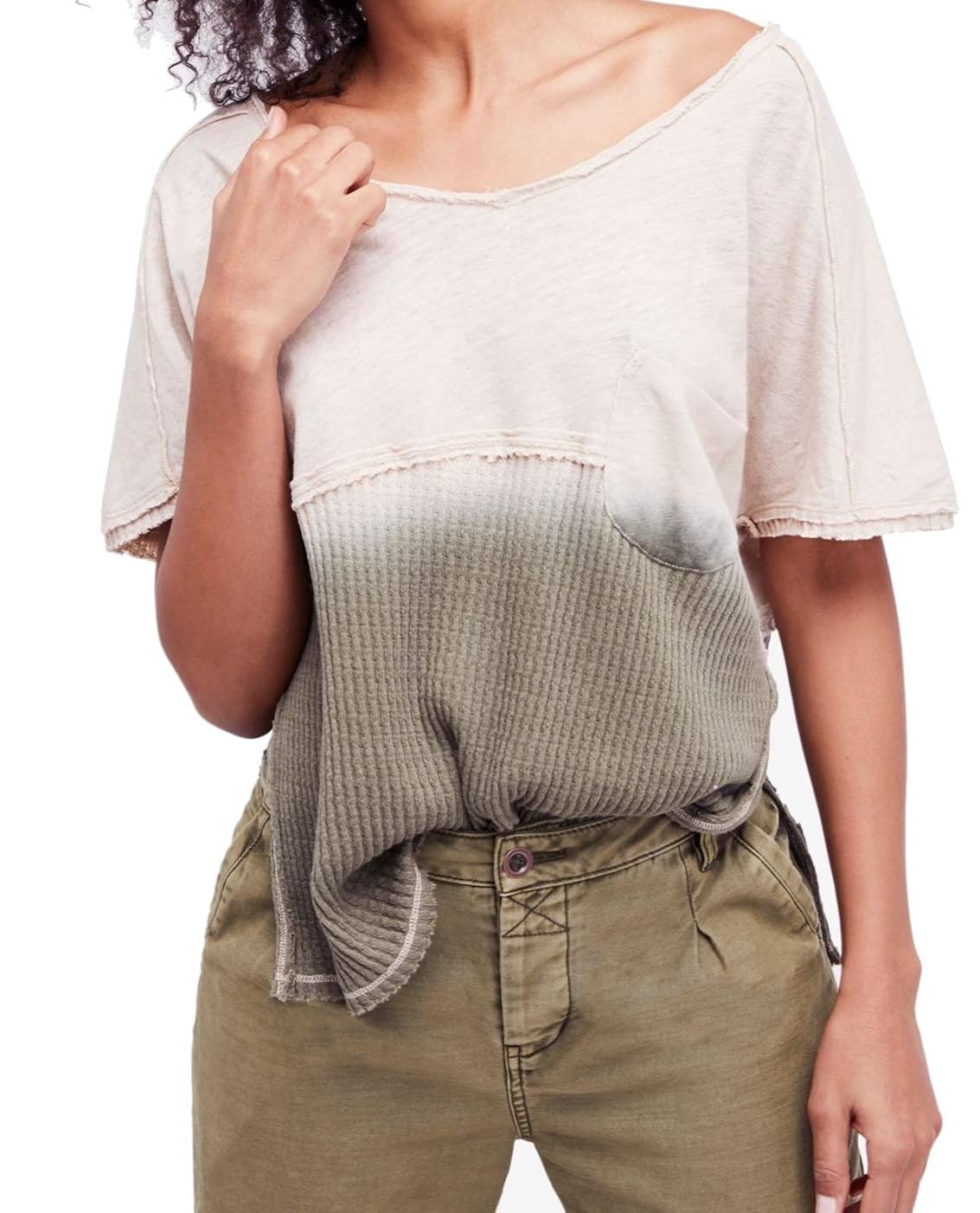 Buy We The Free Womens Sun Dial Linen Blend Dip Dye TShirt Green S at