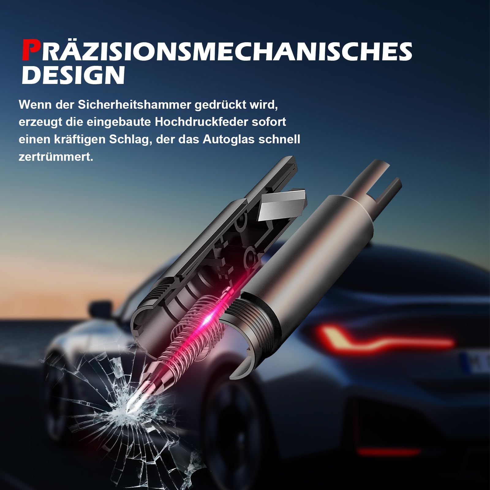 2 Stück Gurtschneider Notfallhammer, 2 In 1 Notfallhammer Auto mit Gurtschneider, Kompakter Tragbarer, Sicherheitshammer fürs Auto und Bus 2