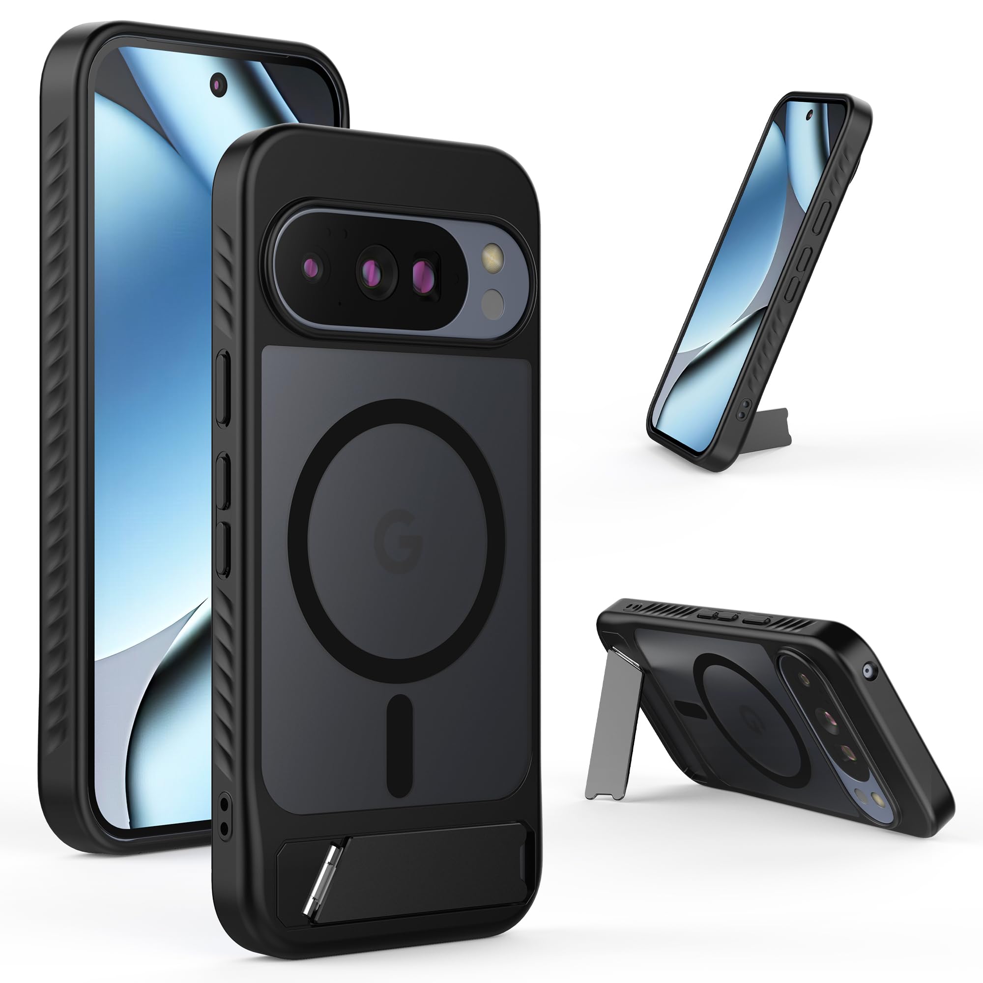 Photo 1 of Cresee Magnetic for Google Pixel 10 Pro XL Case, Built-in Stand, Compatible with Magsafe & Pixelsnap, Matte Translucent Hard Back + TPU Bumper Phone Cover with Magnets, Black Frost