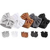 BQUBO Newborn Baby Girls Hats Mittens Set Hospital Hat Beanie Infant Bow Hats Baby Cotton Gloves for 0-6 Months